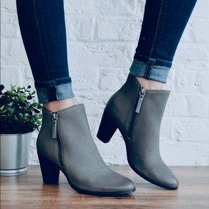 Mia “Maddock” Nubuck Leather Heeled Ankle Boots, Size 9M, Gray  NWT